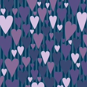Lots of Hearts - Purples on Blue Stripes