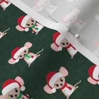 (small scale) Christmas Mouse - cute holiday mice - dark green - LAD21