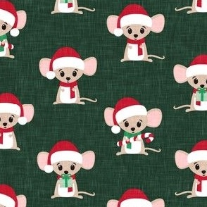 Christmas Mouse - cute holiday mice - dark green - LAD21