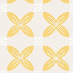 abstract graphic yellow  flower with dots, symmetry, grey, dots