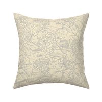 Hydrangea in Grey on Cream - large scale