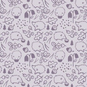 Hedgehogs and Blueberries Mauve