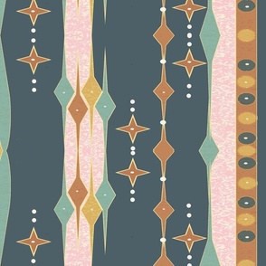 Winter Festive Art Deco Stripe Jewels- Pink Texture - Navy - Winter 2021