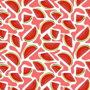 Juicy slices of watermelon in a white background. 