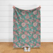 Victorian Peony Turquoise background