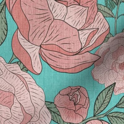 Victorian Peony Turquoise background