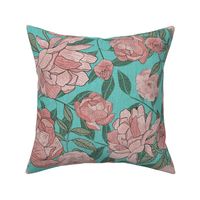 Victorian Peony Turquoise background