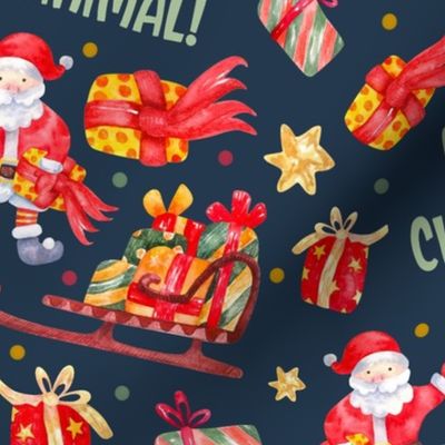 Large Scale Merry Christmas Ya Filthy Animal Santa Holiday Humor on Navy