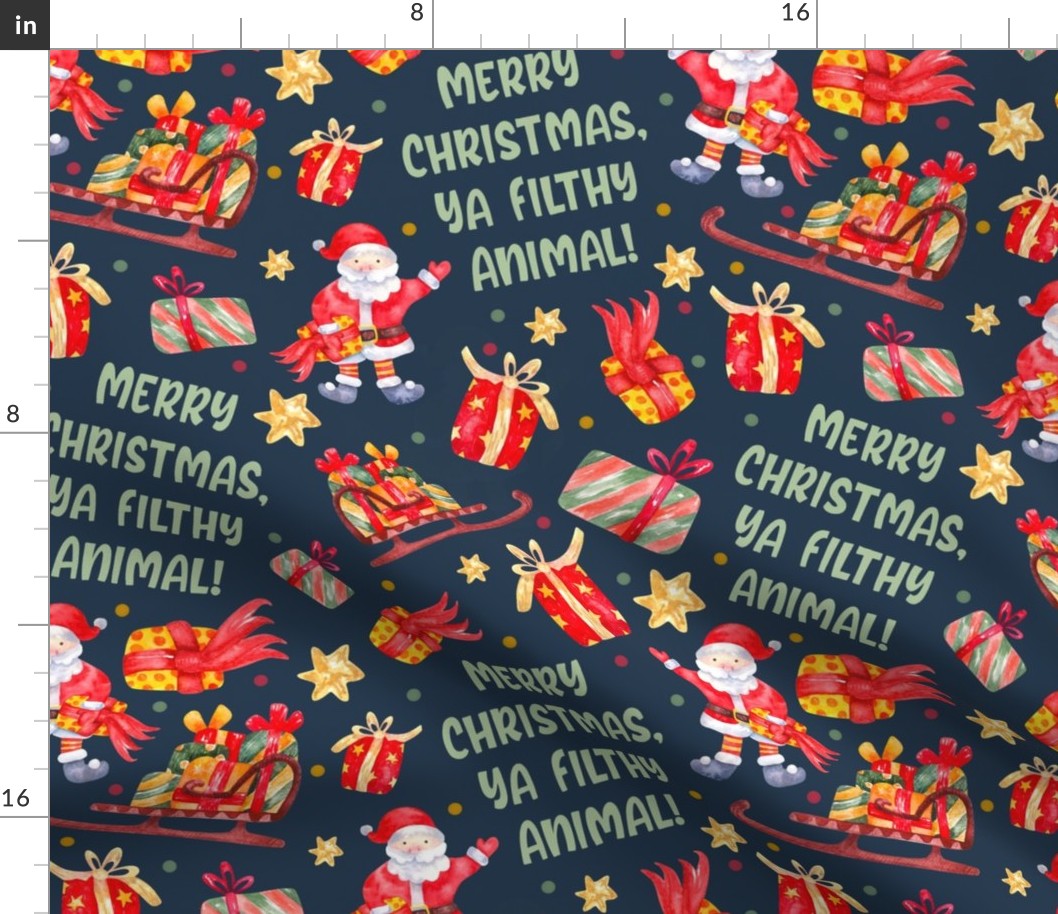 Large Scale Merry Christmas Ya Filthy Animal Santa Holiday Humor on Navy