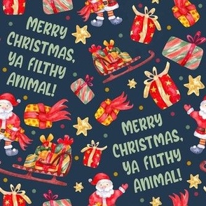 Medium Scale Merry Christmas Ya Filthy Animal Santa Holiday Humor on Navy