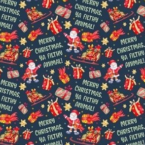 Small Scale Merry Christmas Ya Filthy Animal Santa Holiday Humor on Navy