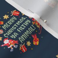 3" Circle Panel Merry Christmas Ya Filthy Animal Santa Holiday Humor on Navy for Embroidery Hoop Projects Quilt Squares Small Crafts