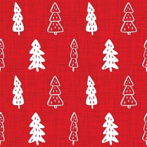 Large Scale Christmas Tree Doodles on Red