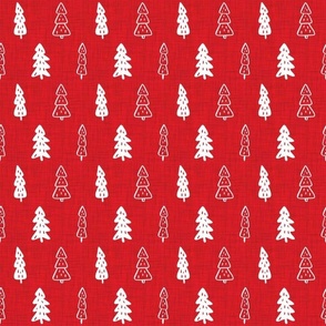 Medium Scale Christmas Tree Doodles on Red