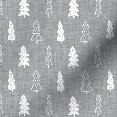 Medium Scale Christmas Tree Doodles on Grey