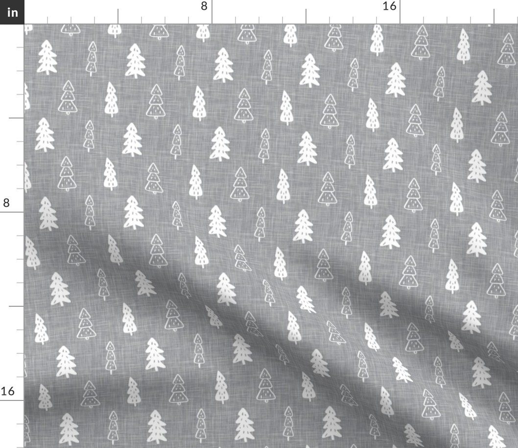 Medium Scale Christmas Tree Doodles on Grey