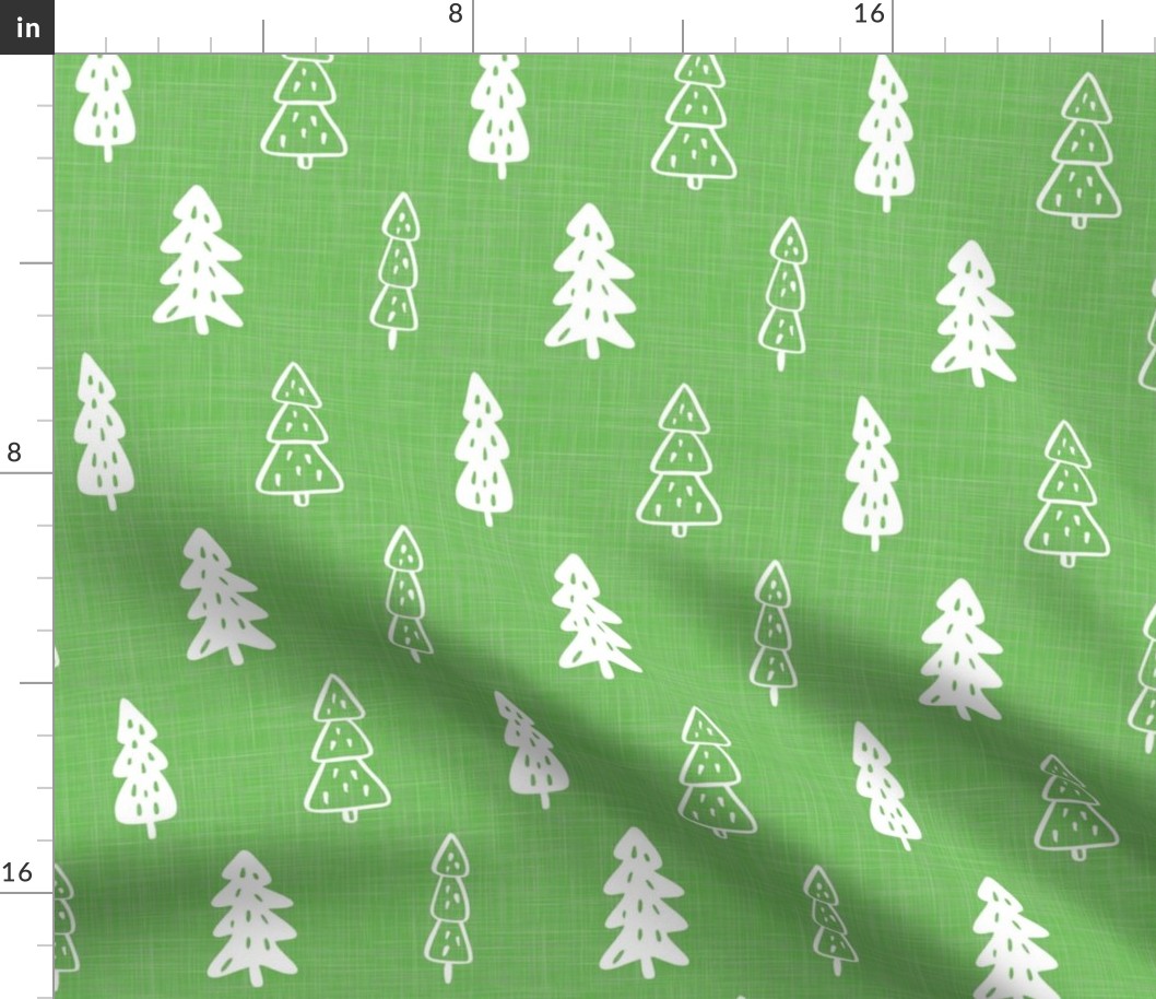 Large Scale Christmas Tree Doodles on Green