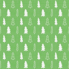 Medium Scale Christmas Tree Doodles on Green