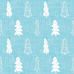 Large Scale Christmas Tree Doodles on Blue