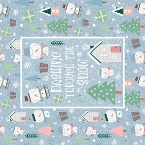 Regular 21x18 Fat Quarter Panel Dashing Through the Snow Winter Holiday Snowmen