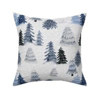 Large Scale Snowy Winter Forest Grey Blue Navy Pine Trees