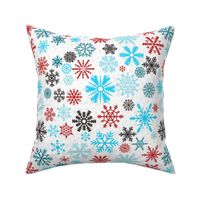 Large Scale Winter Snowflakes in Blue Red Black Turquoise