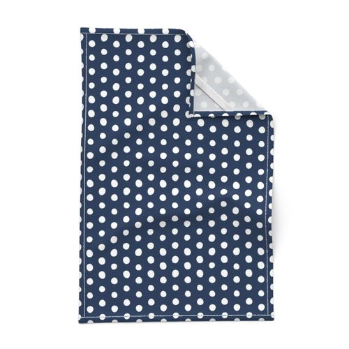 white crooked dots on indigo blue - dots fabric