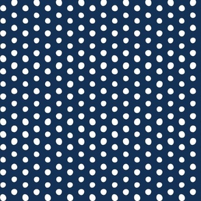 white crooked dots on indigo blue - dots fabric