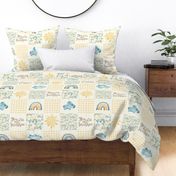 Bigger Scale Patchwork You Are My Sunshine Rainbows Clouds Sky Gender Neutral Nursery 6" Square Cheater Quilt