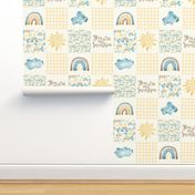 Bigger Scale Patchwork You Are My Sunshine Rainbows Clouds Sky Gender Neutral Nursery 6" Square Cheater Quilt