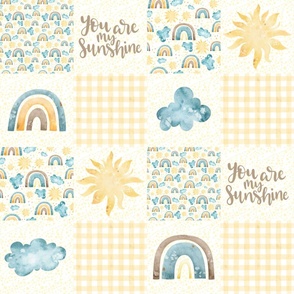 Bigger Scale Patchwork You Are My Sunshine Rainbows Clouds Sky Gender Neutral Nursery 6" Square Cheater Quilt