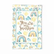  Large 27x18 Fat Quarter Panel You Are My Sunshine Rainbows Clouds Sky Gender Neutral Nursery Wall Art or Tea Towel Size