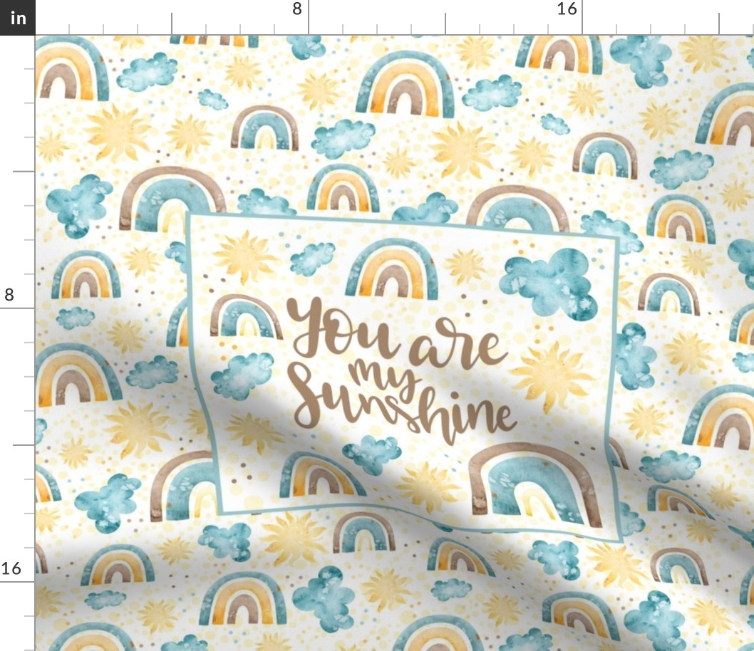 21x18 Fat Quarter Panel You Are My Sunshine Rainbows Clouds Sky Gender Neutral Nursery Travel Changing Pad or Lovey Size