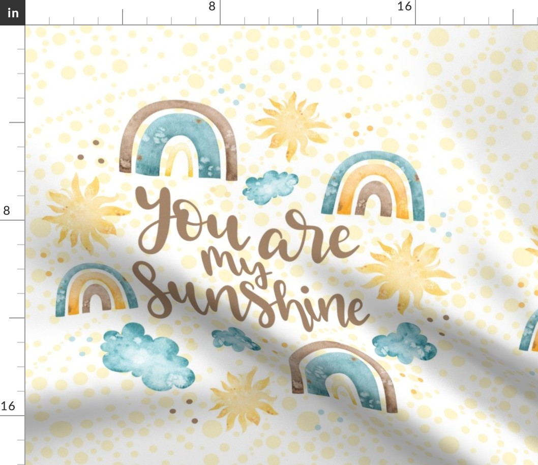 18x18 Square Panel for Baby Lovey Cushion or Pillow You Are My Sunshine Rainbows Clouds Sky Gender Neutral Nursery 