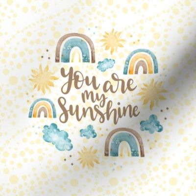 Swatch 8x8 Square You Are My Sunshine Rainbows Clouds Sky Gender Neutral Nursery for Binky Lovey or Fits 6" Embroidery Hoop for Wall Art or Quilt Square