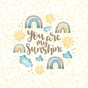 Swatch 8x8 Square You Are My Sunshine Rainbows Clouds Sky Gender Neutral Nursery for Binky Lovey or Fits 6" Embroidery Hoop for Wall Art or Quilt Square