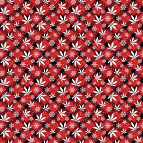 Small Scale Marijuana Snowstorm Holiday Weed Christmas Pot and Snowflakes on Red Plaid