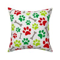 Large Scale Christmas Dog Red Green Paw Prints and Bones
