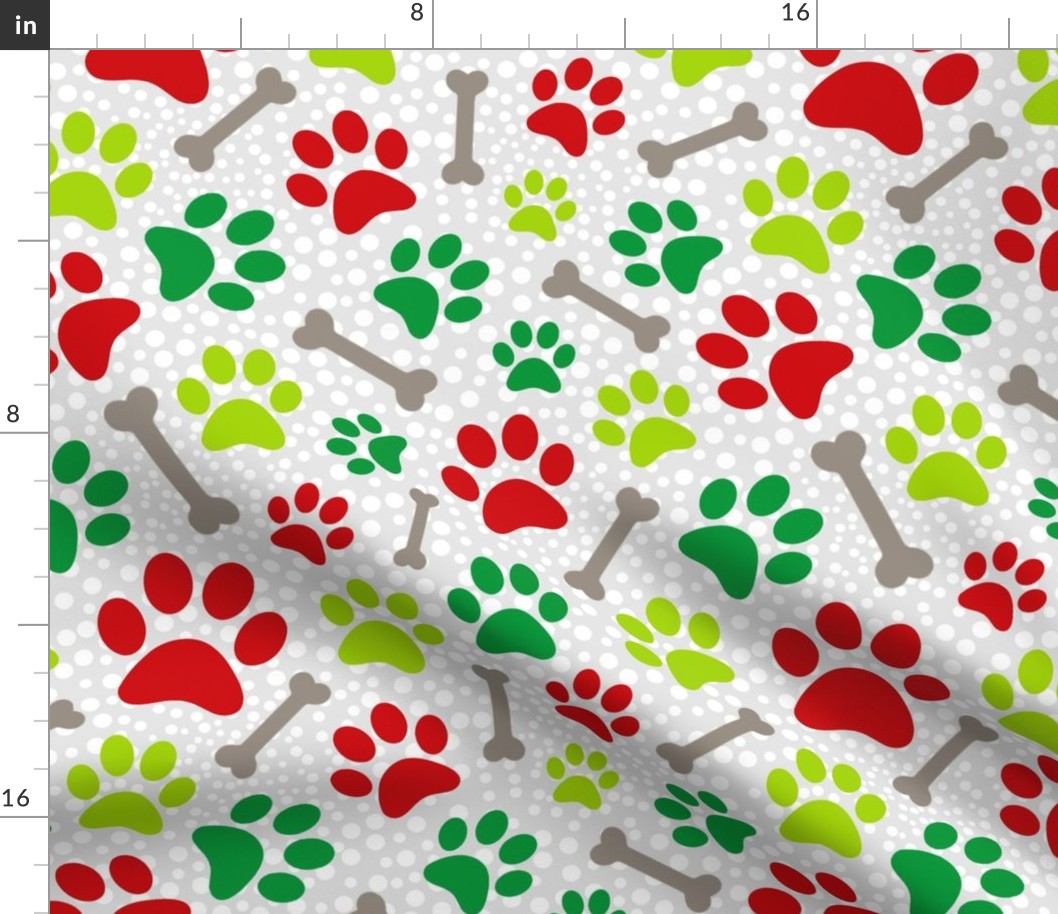 Large Scale Christmas Dog Red Green Paw Prints and Bones