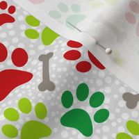 Medium Scale Christmas Dog Red Green Paw Prints and Bones