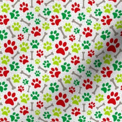 Small Scale Christmas Dog Red Green Paw Prints and Bones