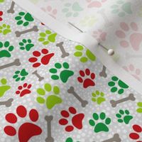 Small Scale Christmas Dog Red Green Paw Prints and Bones