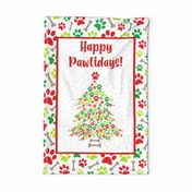 Large 27x18 Fat Quarter Panel Happy Pawlidays Christmas Dog Paw Print Tree and Bones Wall Art or Tea Towel Size