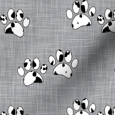 Bigger Scale Black and White Dalmation Puppy Dog Paw Prints on Grey