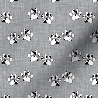 Smaller Scale Black and White Dalmation Puppy Dog Paw Prints on Grey