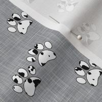 Smaller Scale Black and White Dalmation Puppy Dog Paw Prints on Grey