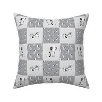 Smaller Scale Patchwork 3" Squares Black and White Dalmation Puppy Dogs and Paw Prints on Grey for Cheater Quilt