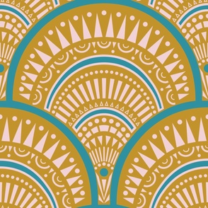 Large // Art deco abstract scallop on mustard yellow 