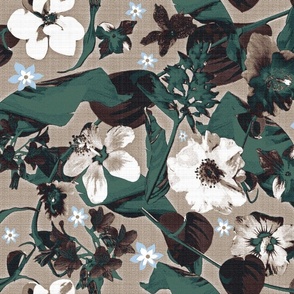 Tropical Flowers Forest Green