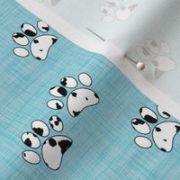 Smaller Scale Black and White Dalmation Puppy Dog Paw Prints on Blue